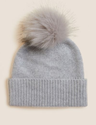 Pure Cashmere Knitted Pom Hat